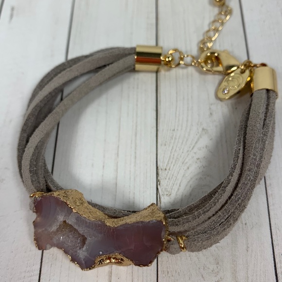 Charming Charlie Gray Suede Faux Amethyst Stone - Picture 1 of 1